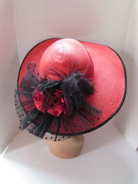 Fancy Hat Wide Brim High Crown Red & Black